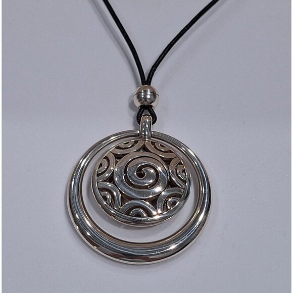 Brighton Silver Spiral Pendant Necklace With Adjustable Chain & Black Cord - Picture 4 of 7
